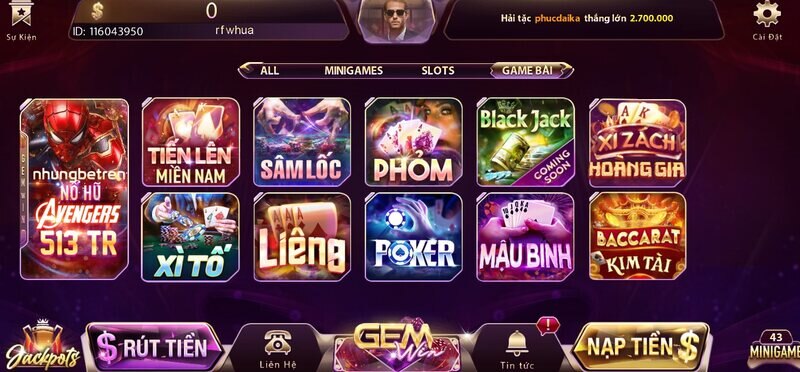 Gemwin - Cổng game sở hữu hệ thống đổi thưởng tân tiến
